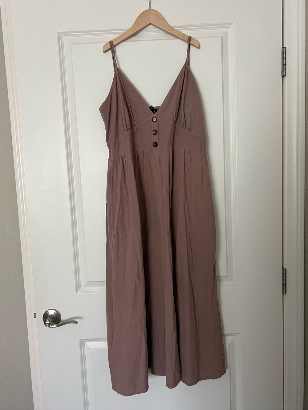 Final Touch Mauve Spaghetti-Strap Maxi Dress with Button Front